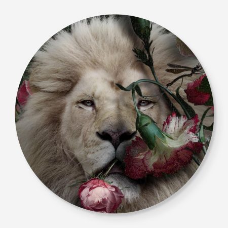 Lion portrait with flowers