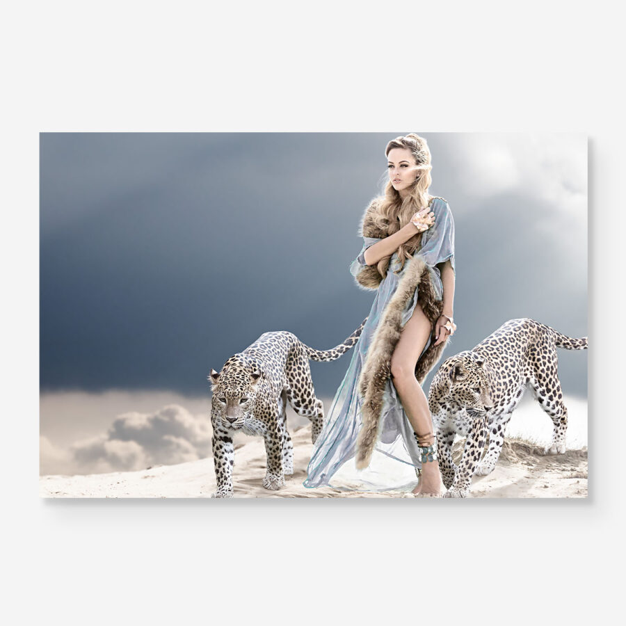 Woman with leopards