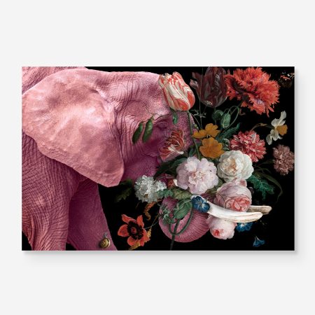 Pink elephant with flowers