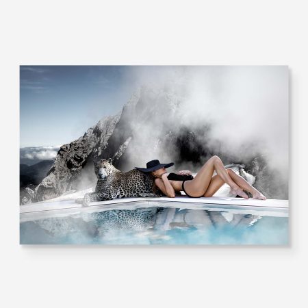 Woman with Leopard at the poolside