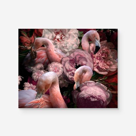 Pink flamingos with pink flowers