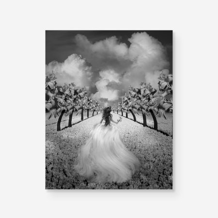 alice in wonderland girl running in a surreal landscape