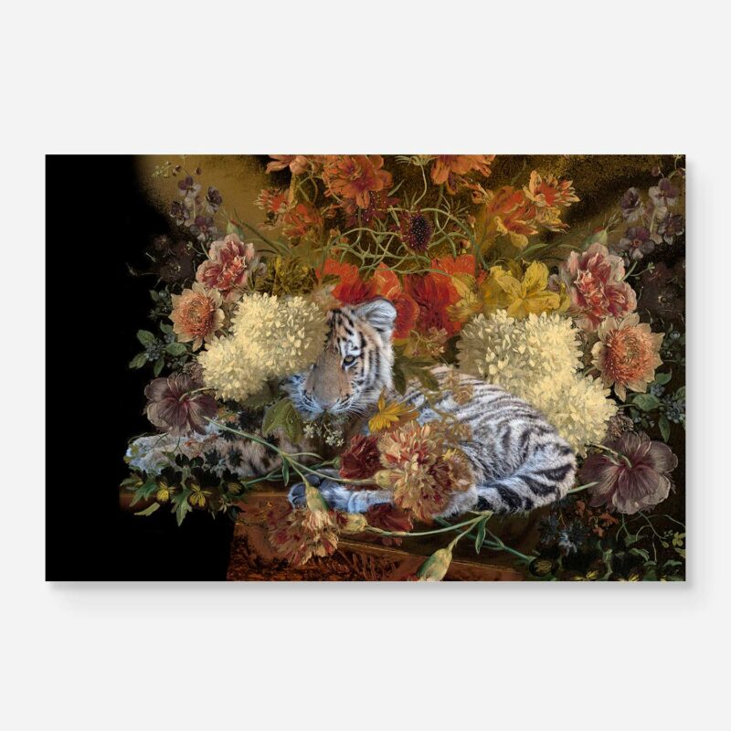 Tiger cub with flowers
