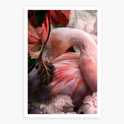 pink flamingo with flowers