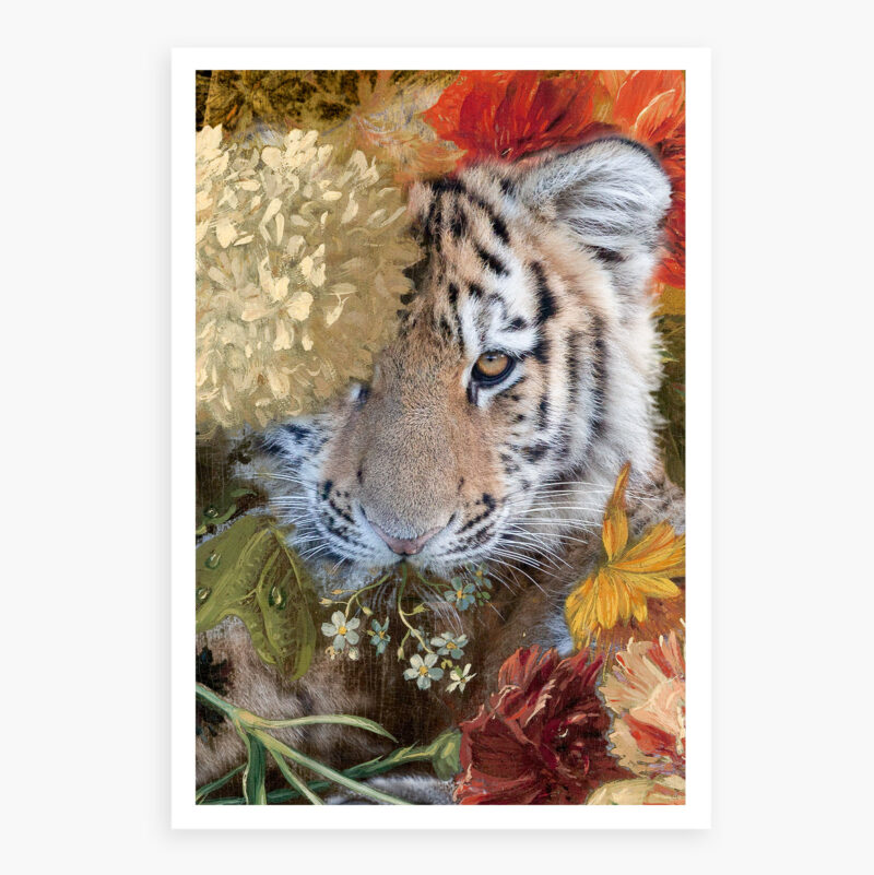 tiger cub with flowers